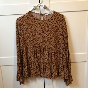 Zara NWT fall floral print long sleeve top, S